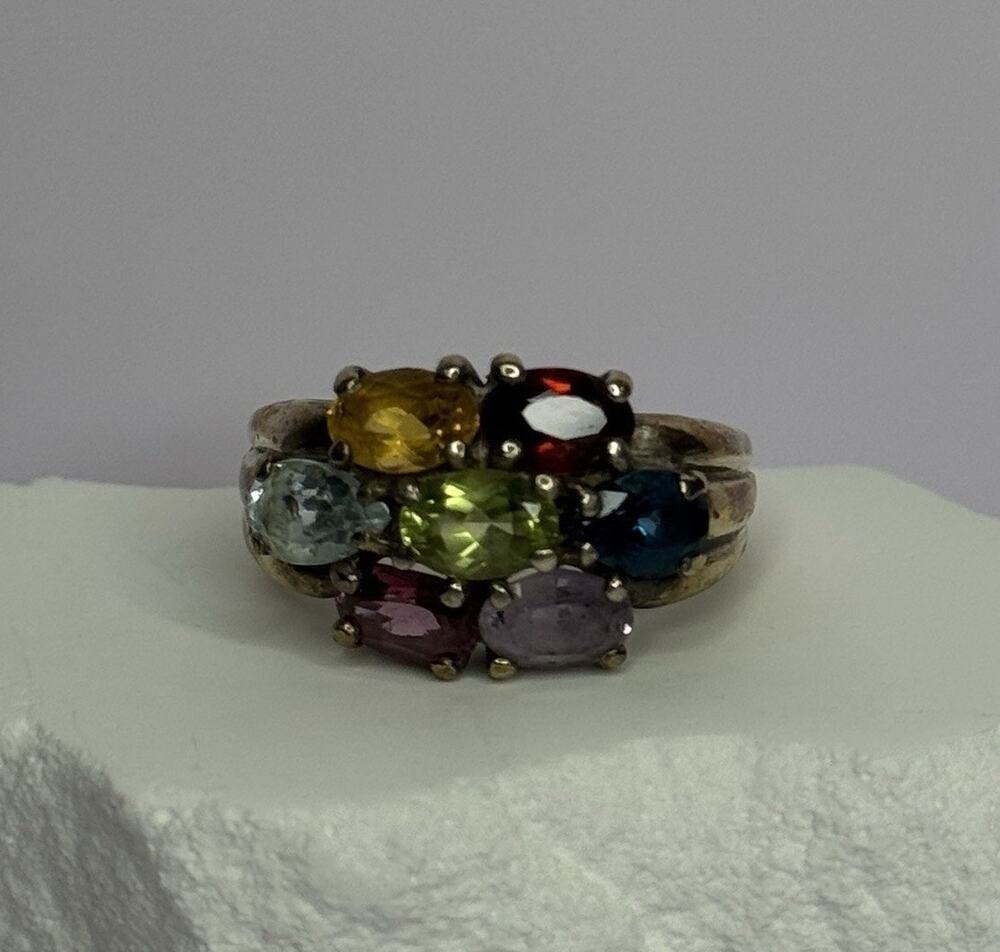 925 Sterling Silver Multicolor Spinel Ring Size 6